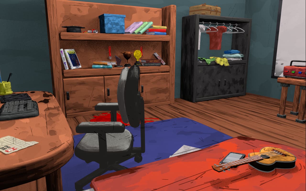 Evidence photographs spread under a desk lamp